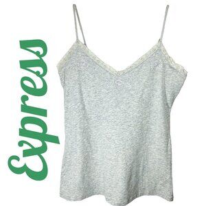 EXPRESS‎ Y2K BABY TANK EMBROIDERED LACE TRIM HEATHER GRAY, SIZE MEDIUM